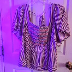 Old Navy Red and Blue Striped Blouse